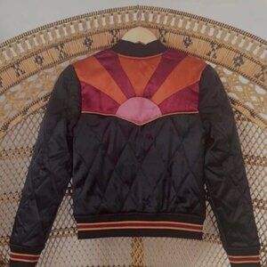 Black Rising Sun Bomber Jacket Classic Rock Couture Size Small